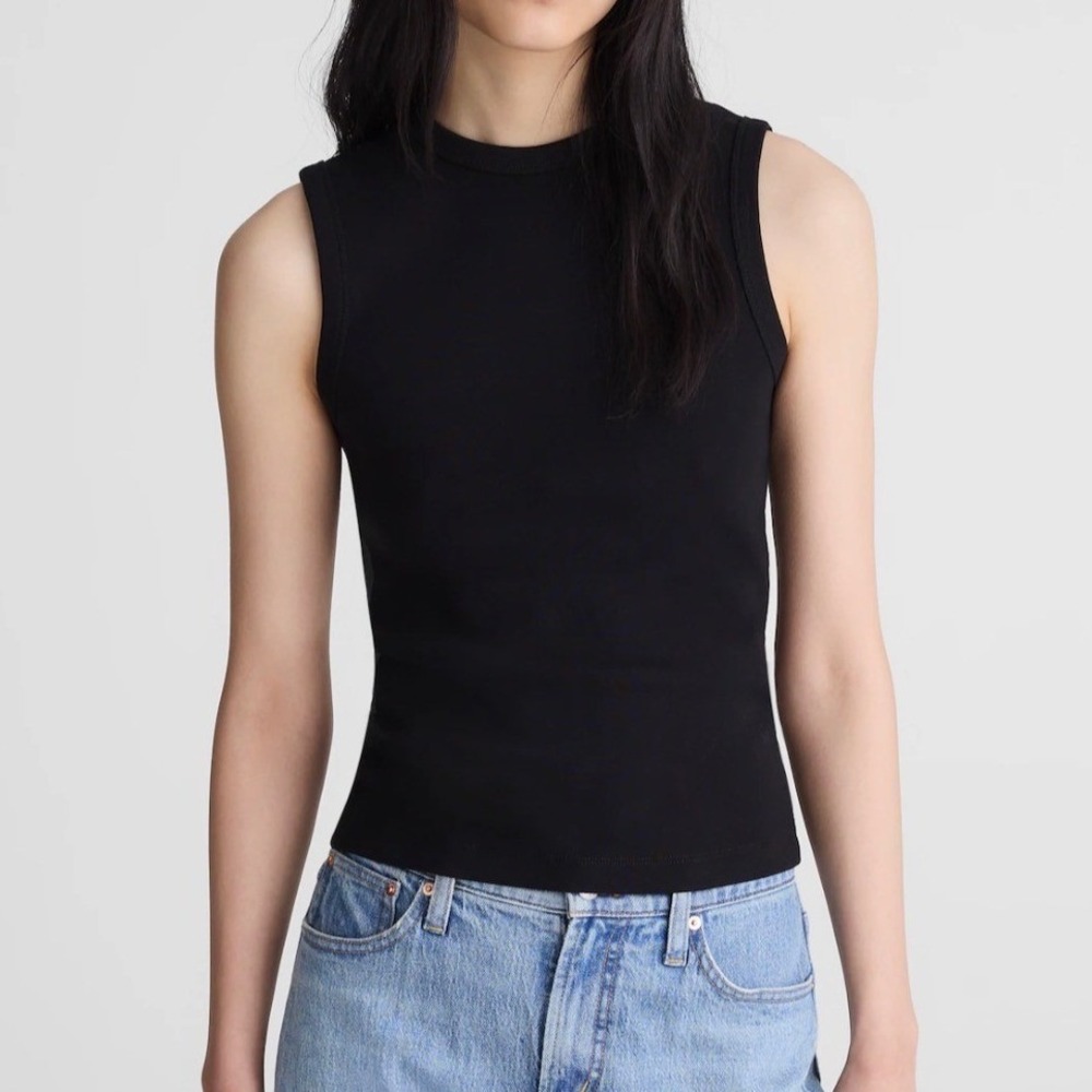 Madewell Womens Black Sleeveless 90s Shell Tank Compact Cotton Medium New